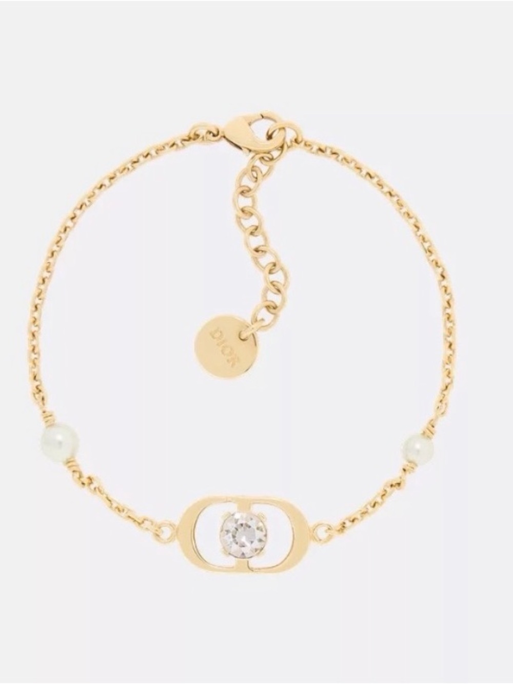 DIOR | Gold Finish Metal with Crystal & White Resin Pearl Bracelet